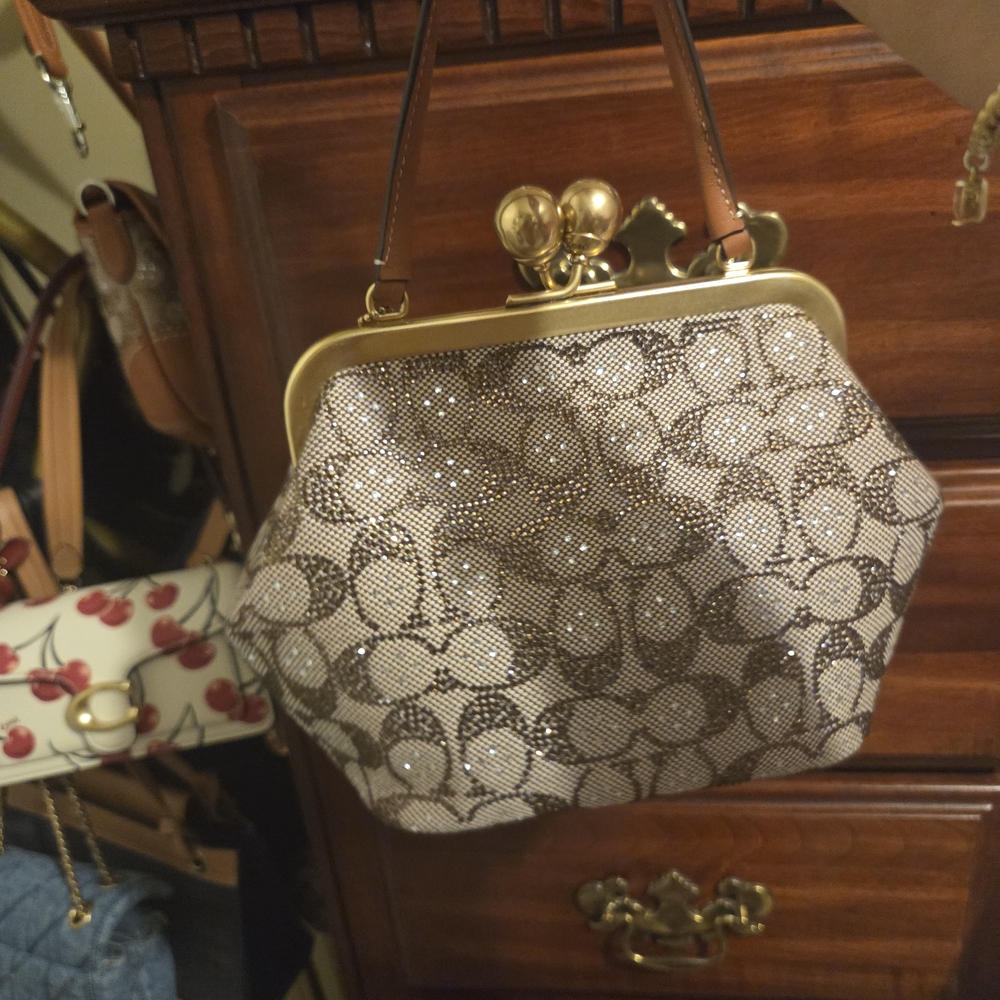 Coach Tan and Gold Hexagonal Clutch